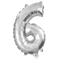 Wiele balonów foliowych w kolorze srebrnym – cyfra 6, 32 cm