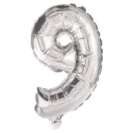 Wiele balonów foliowych w kolorze srebrnym – cyfra 9, 86 cm