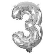 Wiele balonów foliowych w kolorze srebrnym – liczba 3, 32 cm