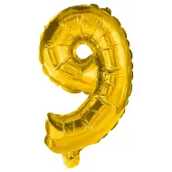 Wiele balonów foliowych w kolorze złotym – cyfra 9, 86 cm