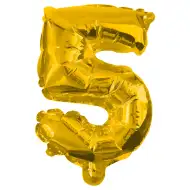 Wiele balonów foliowych w kolorze złotym – liczba 5, 32 cm