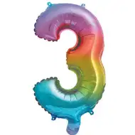 Wiele foliowych balonów w metalicznych kolorach tęczy – liczba 3, 34 cm