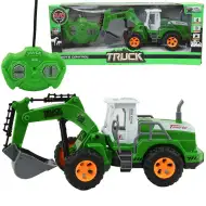 Zdalnie sterowana koparka RC w zielonym kolorze, z efektami świetlnymi, skala 1:30, długość 22 cm
