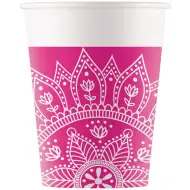 Zestaw 8 kubków papierowych mandala fuksja-biały 200 ml