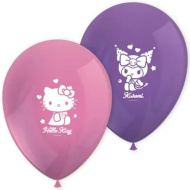 Zestaw 8 lateksowych balonów z motywem Hello Kitty i Kuromi.