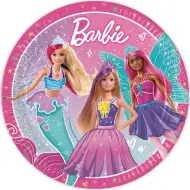 Zestaw 8 papierowych talerzy Barbie 23 cm.