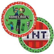 Zestaw 8 papierowych talerzy Minecraft o średnicy 23 cm.