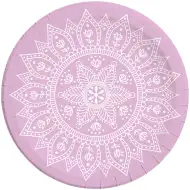Zestaw 8 papierowych talerzyków Mandala lila-biały, 23 cm.