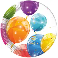 Zestaw 8 talerzyków papierowych z połyskującymi balonami