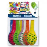 Zestaw kolorowych balonów z dinozaurami, 8 sztuk