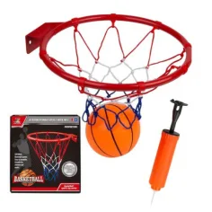 Zestaw metalowy obręcz do koszykówki z kolorową siatką, piłką i pompką 24 cm zdjęcie 2