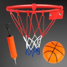 Zestaw metalowy obręcz do koszykówki z kolorową siatką, piłką i pompką 24 cm zdjęcie 3
