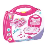 Zestaw piękności Pretty Princess różowy w przenośnej torbie z akcesoriami.