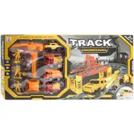 Zestaw toru wyścigowego Track Engineering z maszynami budowlanymi i robotnikami, zestaw 89-elementowy.