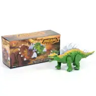 Zielona figurka dinozaura stegozaura z efektami świetlnymi.