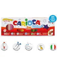 Zmywalny zestaw 50 flamastrów Carioca Joy w opakowaniu o długości pół metra.