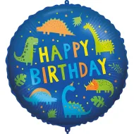 Balon foliowy urodzinowy – z napisem „Happy Birthday”, z motywem dinozaurów, 46 cm