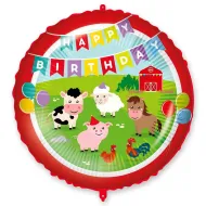 Balon foliowy urodzinowy z napisem „Happy Birthday”, z motywem zwierząt z farmy, 46 cm