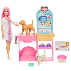 Barbie klinika gipsowania zwierząt z lalką o różowych włosach – Mattel zdjęcie 2