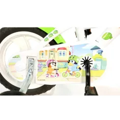 Bluey 12” dziecięcy rower z uchwytem na bidon i bocznymi kółkami w kolorze białym-niebieskim-zielonym – Dino Bikes rower zdjęcie 4