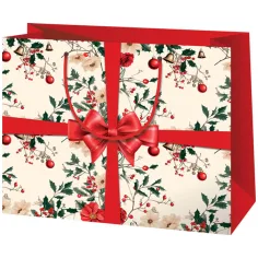 Cardex: Czerwona torba prezentowa z wzorem w kokardki duża 26x13x33cm
