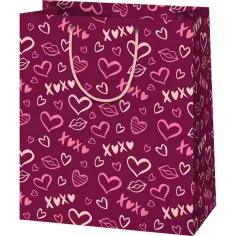 Czerwona torba prezentowa z wzorem serca 26x13x33cm