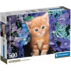Czerwony kot wśród kwiatów 500 sztuk HQC kompaktowe puzzle - Clementoni zdjęcie 1