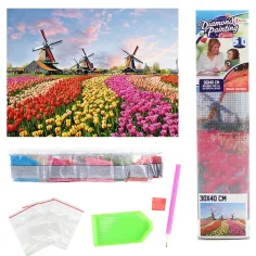 Diamentowy puzzel: Holenderskie pole tulipanów zestaw do malowania diamentami 30x40cm zdjęcie 2