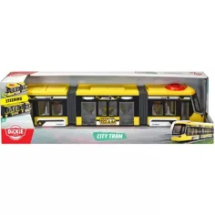 Dickie Toys: Siemens Combino żółty tramwaj miejski z kierownicą i otwieranymi drzwiami - Simba Toys