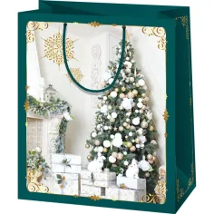 Ekskluzywna torba prezentowa w dużym rozmiarze z wzorem choinki 27x14x33cm