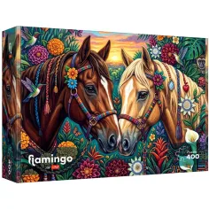Flamingo z puzzlami Konik ozdobiony kwiatami puzzle 400 szt. - Trefl zdjęcie 1