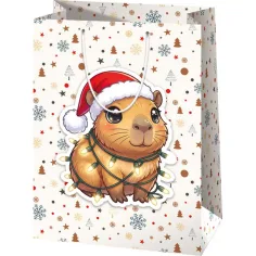 Gigantyczna torba prezentowa z motywem chomika w czapce świątecznej 33x15x44,5cm