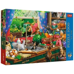 Herbatka Czas Psotne Kociąt 1000 sztuk premium puzzle - Trefl zdjęcie 1