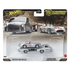 Hot Wheels: Mercedes-Benz Transporter wyścigowy i Mercedes-Benz 300 SLR samochodzik 1/64 - Mattel