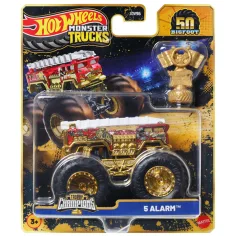 Hot Wheels Monster Trucks: 5 Alarm mistrzowski samochód z trofeum 1/64 - Mattel zdjęcie 1