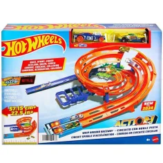 Hot Wheels: Tor wyścigowy z podwójnym torem z 2 samochodami wyścigowymi - Mattel