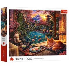 Kot w ogrodzie sakura 1000 elementów puzzle - Trefl zdjęcie 1