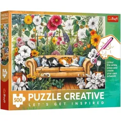 Koty w kwiecistej ogrodzie – 500 elementów Creative puzzle – Trefl