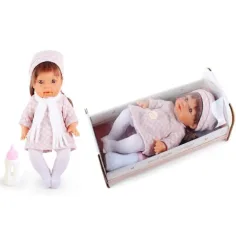 Sikająca lalka w kratkę z dźwiękiem i łóżeczkiem 30cm