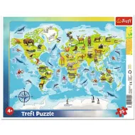 Mapa świata ze zwierzętami, ramkowe puzzle 25 elementów - Trefl