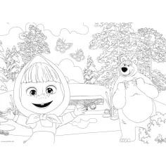 Masza i Niedźwiedź 2 w 1 maxi puzzle podłogowe 24 elementy i kolorowanka 70x50cm - Lisciani zdjęcie 3