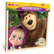 Masza i Niedźwiedź drewniane puzzle w ramce, 9 elementów - Lisciani