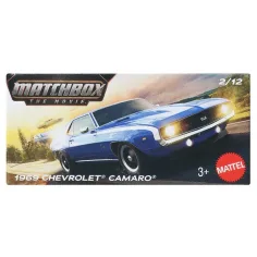 Matchbox A Film: 1969 Chevrolet Camaro z pudełkiem papierowym mały samochód 1/64 – Mattel