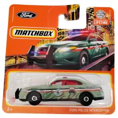 Matchbox: Ford Police Interceptor z płonącym wzorem 1/64 samochód - Mattel