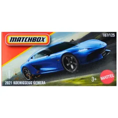 Matchbox: Tekturowe 2021 Koenigsegg Gemera niebieskie autko 1/64 - Mattel