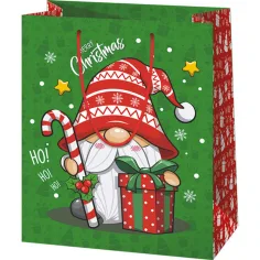 Świąteczna torba prezentowa z wzorem elfów Merry Christmas średniej wielkości 18x23x10cm