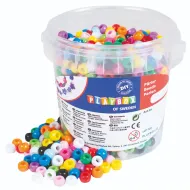 PlayBox: Kolorowy zestaw 1200 plastikowych koralików do nawlekania w wiaderku