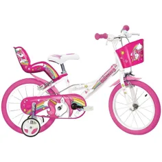 Różowo-biały rower dziecięcy jednorożec w rozmiarze 14 - rower Dino Bikes