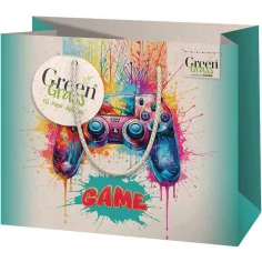 Torba prezentowa premium w średnim rozmiarze z wzorem Green Grass Gamer 18x10x23cm