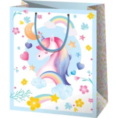Torebka prezentowa w normalnym rozmiarze z jednorożcem w kolorach tęczy 11x6x14cm